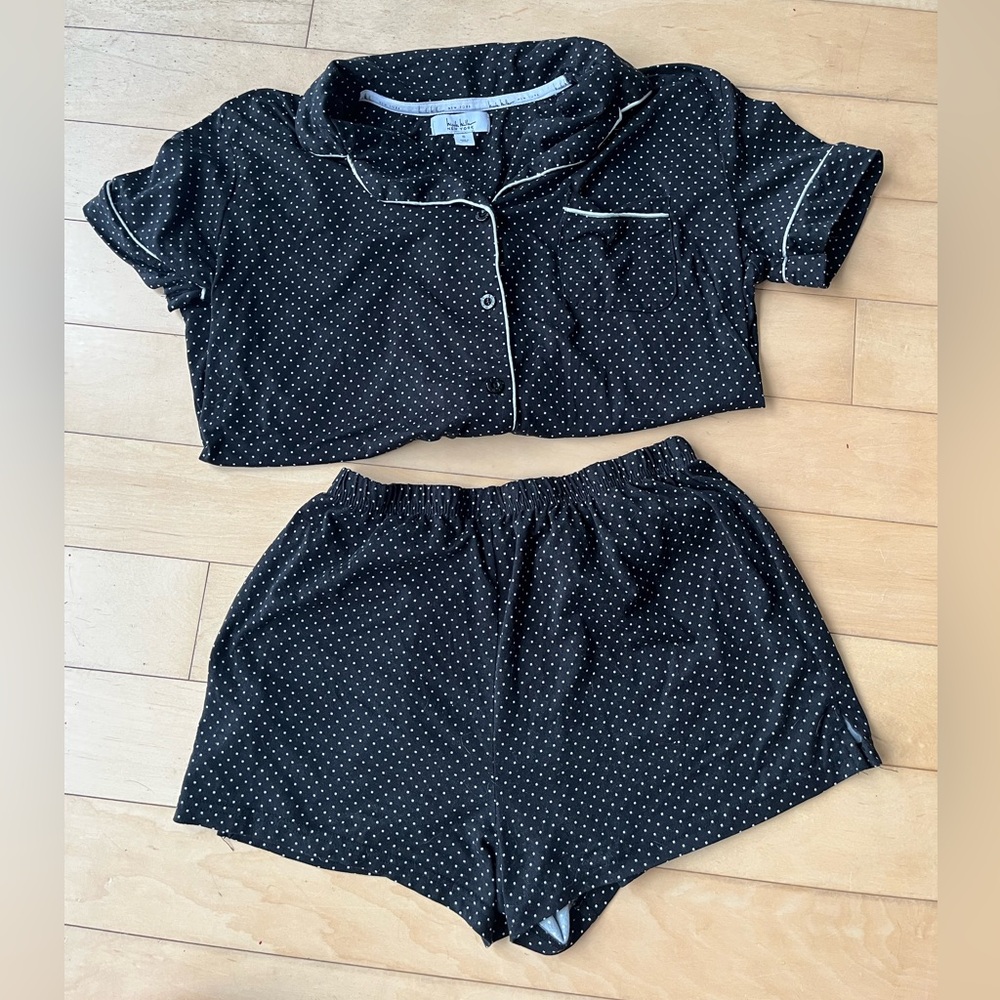 Black and white polka dot pajama set